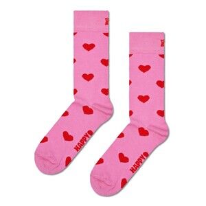 HAPPY SOCKS Crew Socks Pink Heart Combed Cotton Unisex M 8-12 W 10-12.5